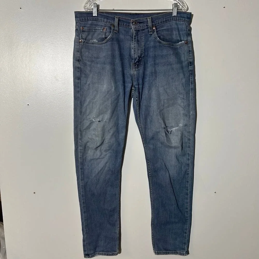 Levis 511 Slim Fit Blue Distressed Denim Jeans Mens 33x30